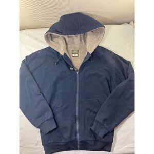 SCHMIDT Workwear Sherpa Lined Full Zip Hoodie Jacket Navy Blue Mens Medium